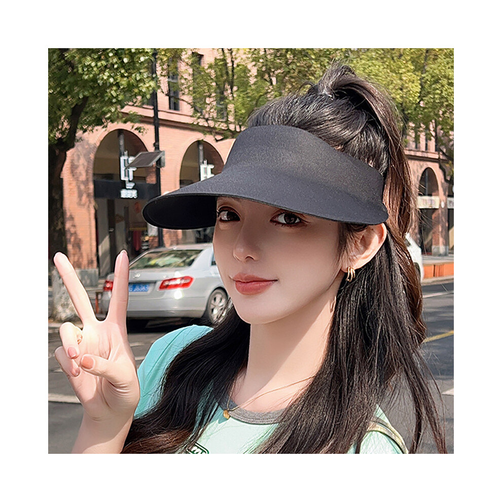 (Black) Color Womens Solid Summer Ice Silk Sunshade Hat With Large Brim Use Outdoor For-image-OPC-PHNCCKK-NEW