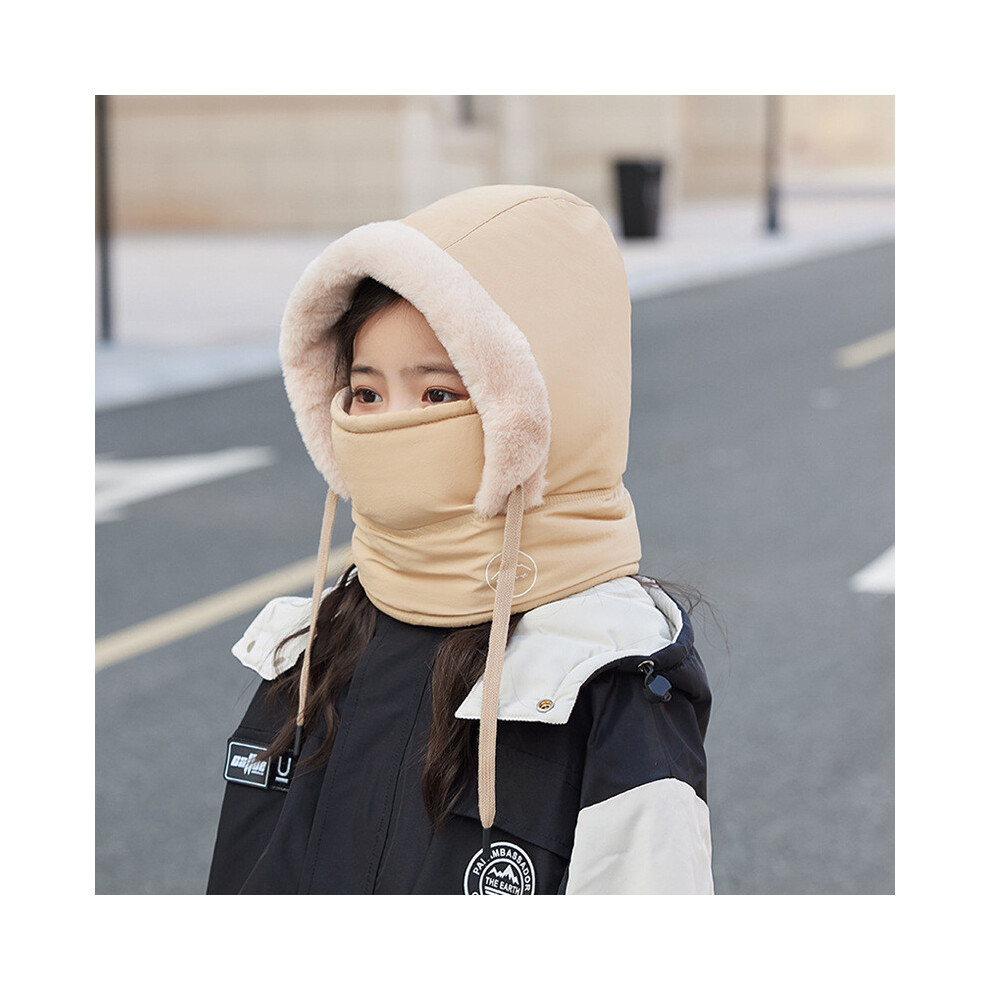(Khaki) Winter Warm Children And Thick Plush Lining Headband Scarf Mask And Face-image-OPC-PHNCDMT-NEW
