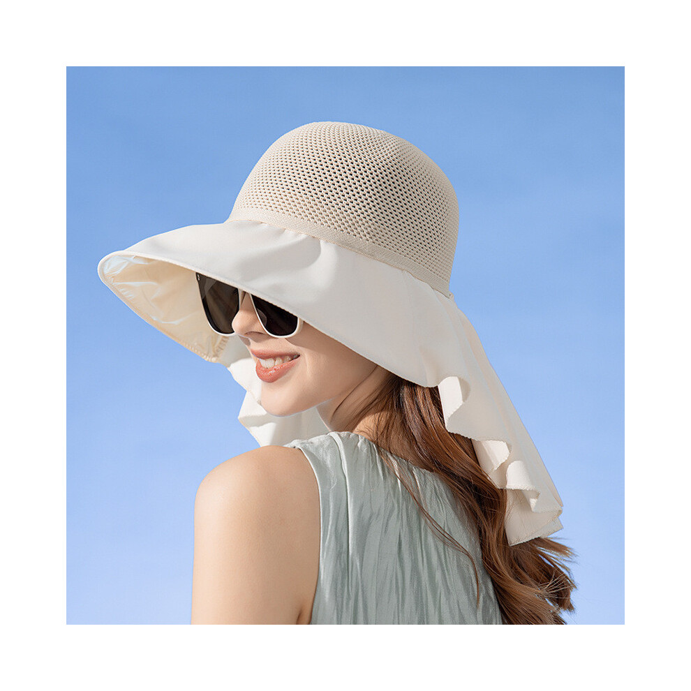 (Beige) Fashion Bow Design Women Summer Casual Sun Hat With Breathable Shawl And Mesh-image-OPC-PHNCDN6-NEW