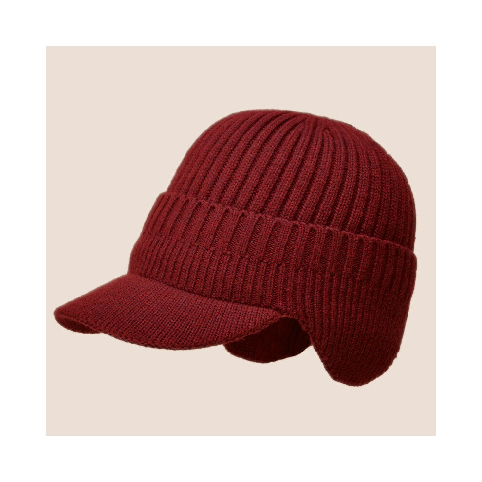 (Burgundy) Cap Mens Knitted With Earmuff And Windproof Features For Wear Cold Weather-image-OPC-PHNCFHX-NEW