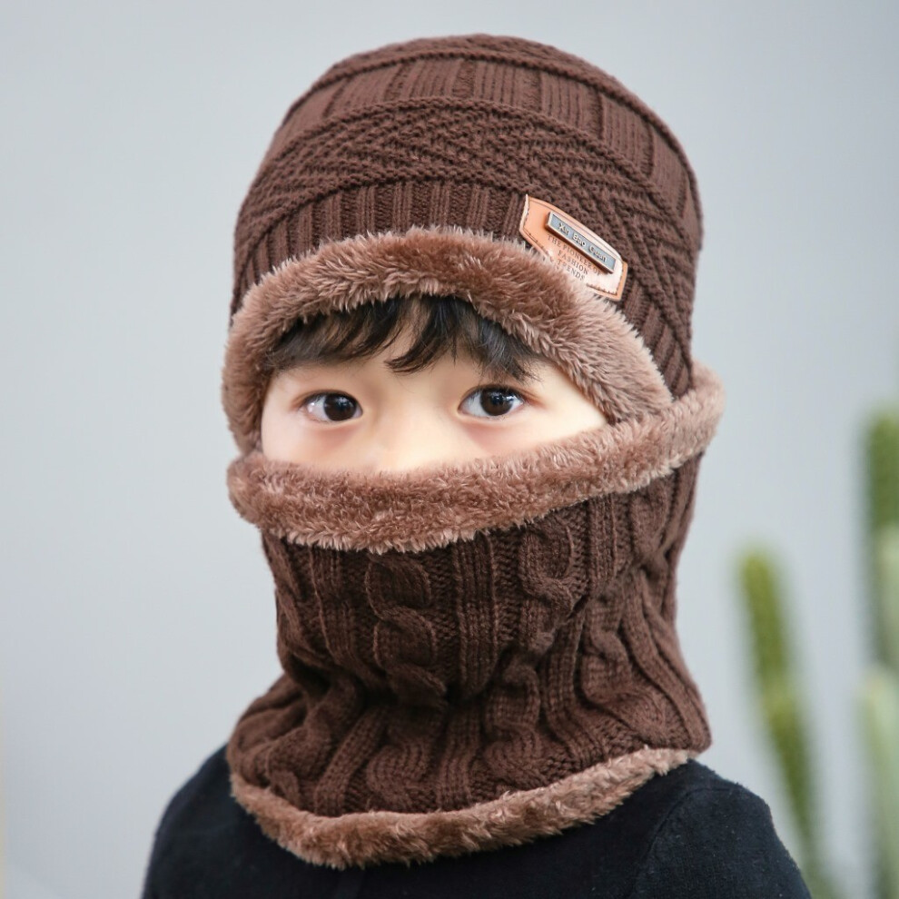 (Brown) Kid Knit Winter Beanie Scarves Set Thick Material Outdoor Travel Cycling Supplie-image-OPC-PHNCQZF-NEW