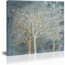 (As show, One size) Wall Art For Living Room,tree Wall Art Decor Blue White Modern Abstract Canvas Painting Artwork Home Decor(40x40cm
