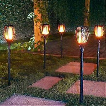 (As show, One size) 4 pack Solar Torch Light Outdoor, 12 Led Tiki Torches with Flickering Flame, Waterproof Landscape Garden Pathway Decoration