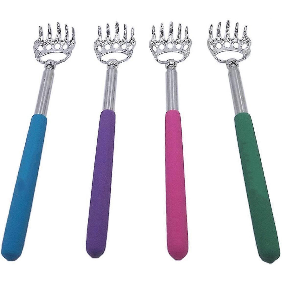(As show, One size) 4-Pack Telescoping Back Scratcher , LEMENG Portable Extendable Telescopic Bear Claws Metal Back Scratchers