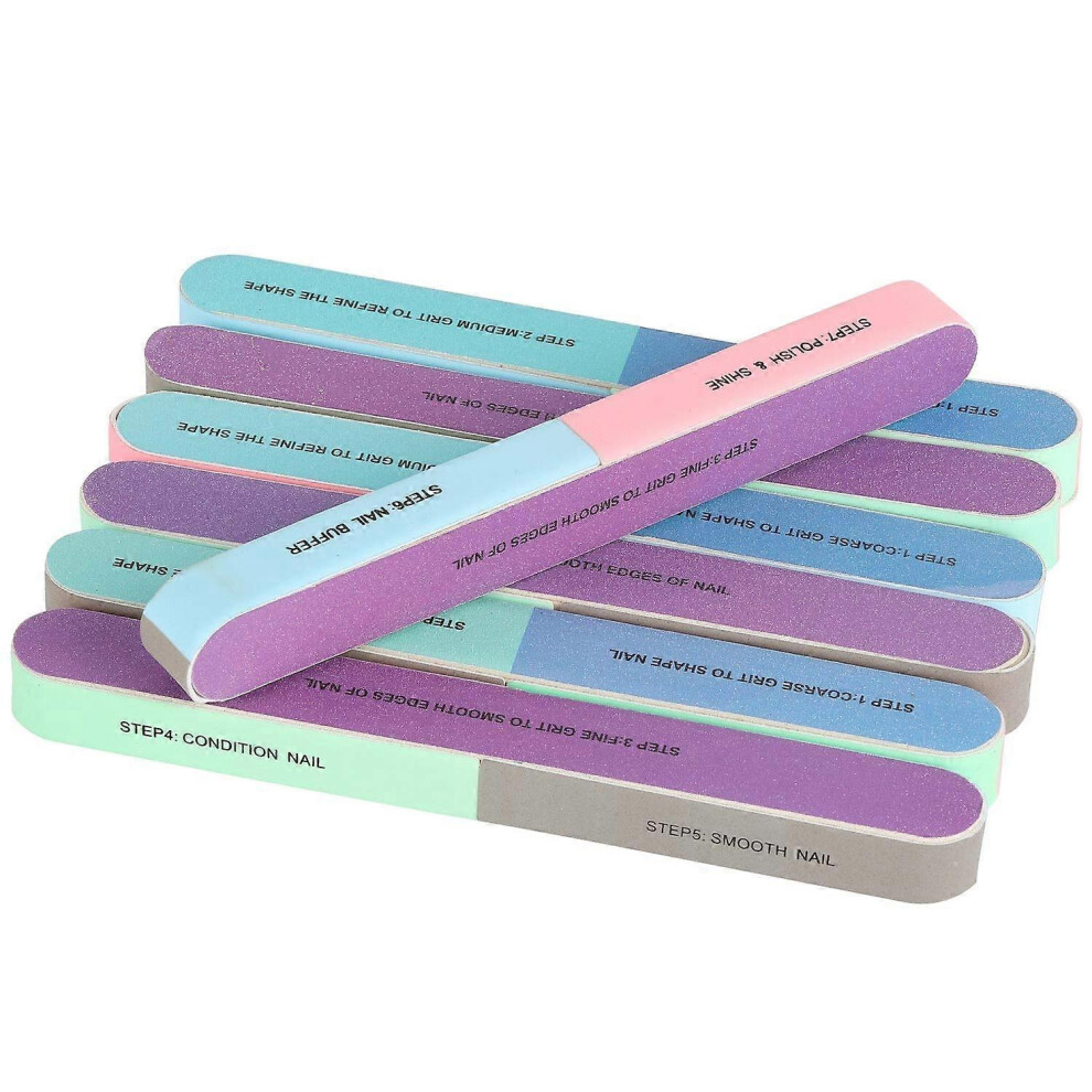 (As show, One size) 12 Pieces 7 Way Nail File and Buffer Block Professional Nail Buffering Files 7 Steps Washable Emery Boards for Acrylic Nails
