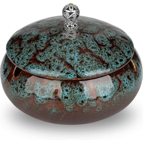(As show, One size) Ceramic Ashtray with Lids,Windproof,Cigarette Ashtray for Indoor