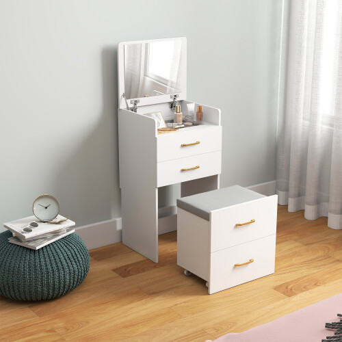 Homcom HOMCOM 3 in 1 Dressing Table Vanity Desk with Mirror and Cushioned Stool