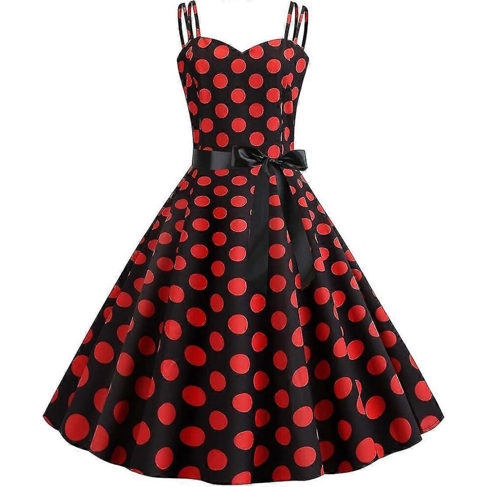 (XX-Large, Red and black) Women&#39;s 50s 60s Vintage Sleeveless Strap Polka Dot A-line Swing Cocktail Party Tea Dresses-image-OPC-PHNDC6H-NEW
