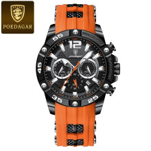 (Black Orange) Poedagar Casual Men's Watch Luxury Waterproof Luminous Chronograph High Quality