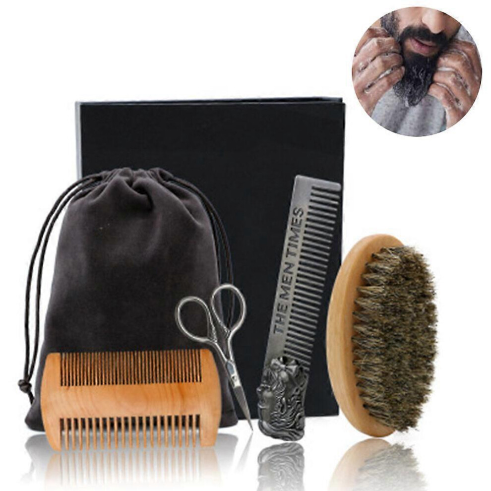 Furtalk Unisex (As Show, One Size) 4-Piece Beard Comb Set Revolution Beard Comb & Beard Brush Set For Men - Natural Boar Bristle Brush