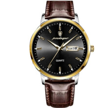 (Leather- Brown Black) Men's Watches Wrist Watch Waterproof Man Luxury Stainless Steel Luminous Day New