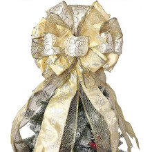 (As show, One size) (NEWPATTERN)Christmas Tree Topper,13x34 Inches Large Toppers Bow with Streamer Wired Edge for Christmas Decoration (Rose Gold)