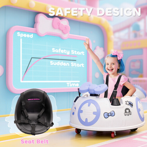 AIYAPLAY Hello Kitty Kids Ride on Bumper Car with Remote Control, White 2
