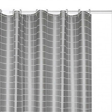 180x180CM Shower Curtain with Stainless Steel Buckle 12 Hooks Grey Grid PEVA Bath Curtain Set for Dorm