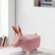 Cute Animal Footstool with Soft Padded Cushion and Prevent Slip Feet Small Footrest Stools for Kids Adults Pink Rabbit