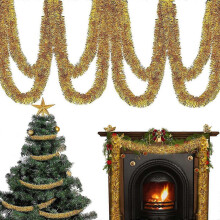 (As show, One size) (NEWPATTERN)15 M Christmas Tree Tinsel Garland,Christmas Tree Deco Tinsel,Golden Tinsel Garland,Tinsel Garland Gold,Tinsel Gold Christmas Tree, Garlan
