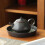 Small Tea Tray Complex Pattern Round Alloy Decorative Tea Serving Tray for Home Patio Porch Deck Blue 4