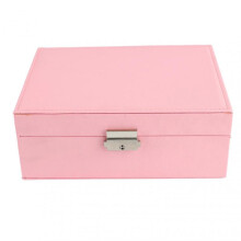 Jewelry Storage Box Double Layers Detachable Partition PU Jewelry Display Case for Necklace Ring Pink