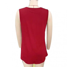 Women Tank Top Front Pleated Trim Loose Fitting Pure Color Summer Sleeveless Vest for Daily Wear Wine Red XL