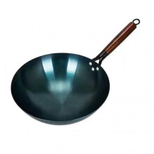 Wok Stir Fry Pan Iron Traditional Chinese Round Bottom Uncoated Single Handle Nonstick Wok for Home and Restaurant 38cm
