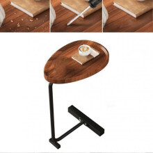 Small Side Table Modern Dark Wood Grain Space Saving C Shaped End Table for Living Room Sofa Hotel Groove Design and Black Frame