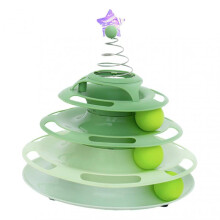 Cat Toy Roller 3 Levels Antislip Base Easy to Clean Interactive Turntable Track Toy for Batting Chasing Swatting Green