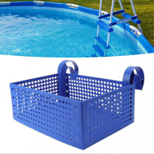 Pool Hanging Storage Basket Adjustable Support Rods Removable Toy Basket for Above Ground Swimming Pools