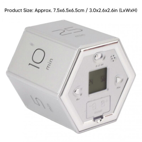 Hex Flip Timer with Mute Alarm Function Magnetic Time Management Cube Timer with LCD Screen for Cooking Studying Working Silver 1
