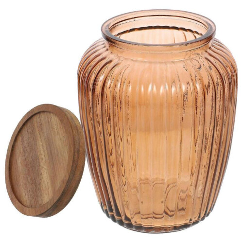Glass Sealed Jar with Wood Lid for Kitchenware Food Storage Rectangular Shape 2200ml 1Pack 1