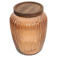 Glass Sealed Jar with Wood Lid for Kitchenware Food Storage Rectangular Shape 2200ml 1Pack