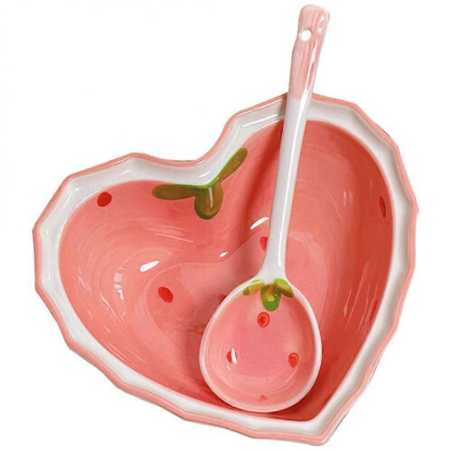 Salad Serving Spoon Set Ceramic Bowl Strawberry Pattern Serving Bowl 1Set 2