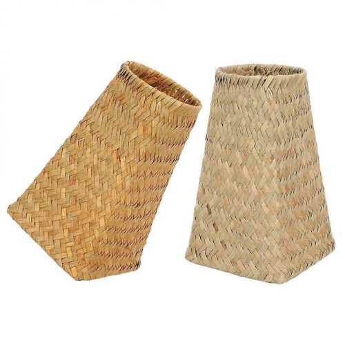 Hand-Woven Flower Basket Rustic Woven Planter Balcony Decorative Storage 2Pcs