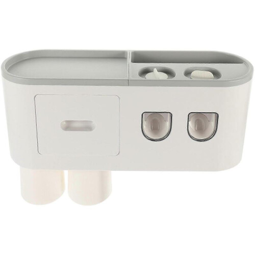 Toothbrush Station Multi-Functional Bathroom Accessories Grey 33.00X13.20X10.00cm Toothpaste Squeezing Storage 1Set 2