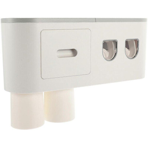 Toothbrush Station Multi-Functional Bathroom Accessories Grey 33.00X13.20X10.00cm Toothpaste Squeezing Storage 1Set 1