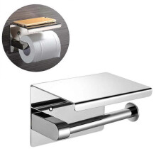 Toilet Paper Dispenser Bathroom Tissue Holder with Shelf Rack Silver 13.8x10x9.8cm Modern Holds Tissue 1Pcs