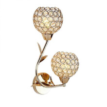 K082 Creative Art Bedside Lamp Double Head Wall Lamp Chrome-Plated Metal Splash Resistant for Living Room 1Pack
