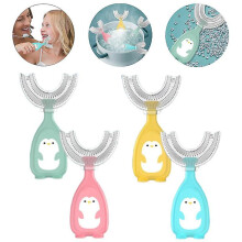 (As show, One size) Children Soft U-shape 360 Thorough Cleansing Toothbrush For Ages 2~12 Yearsblues