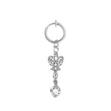 (As show, One size) Heart Fake Belly Button Ring Fake Belly Piercing Butterfly Clip On Umbilical Silver