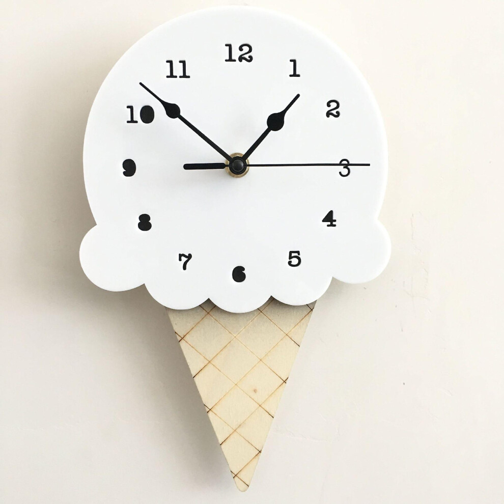 (As show, One size) Ice Cream Sharped Wall Hanging Clock Cartoon Silent For Children Bedroom White-image-OPC-PHNDQSJ-NEW