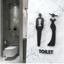 (As show, One size) Self-adhesive Ladies And Gentlemen Acrylic Symbol Toilet Signs For Hotel, Office, Home, Restaurant Work Black