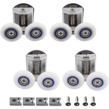 (As show, One size) Set Of 4 Rollers For Shower Door - 2 Upper And Lower Pulleys - 26 Mm - Zinc Alloy - Replacement Kit For Shower Door
