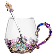 Tea Cup Ergonomic Design Beverage Cup with Spoon Assorted Color 13X9CM Cold and Heat Resistant 1 Set