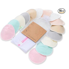 (As show, One size) Organic Bamboo Nursing Pads - 14 Washable Pads + Washing Bag - Nursing Pad for Maternity (Pastel Touch, Large 12cm)
