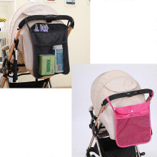 (As show, One size) 2 Pieces Hanging Bag Behind Baby Stroller Convenient Baby Stroller Infant Mesh Bottle Organizer Diaper Storage Bag Holder, Rose Red And Black (13.4 *
