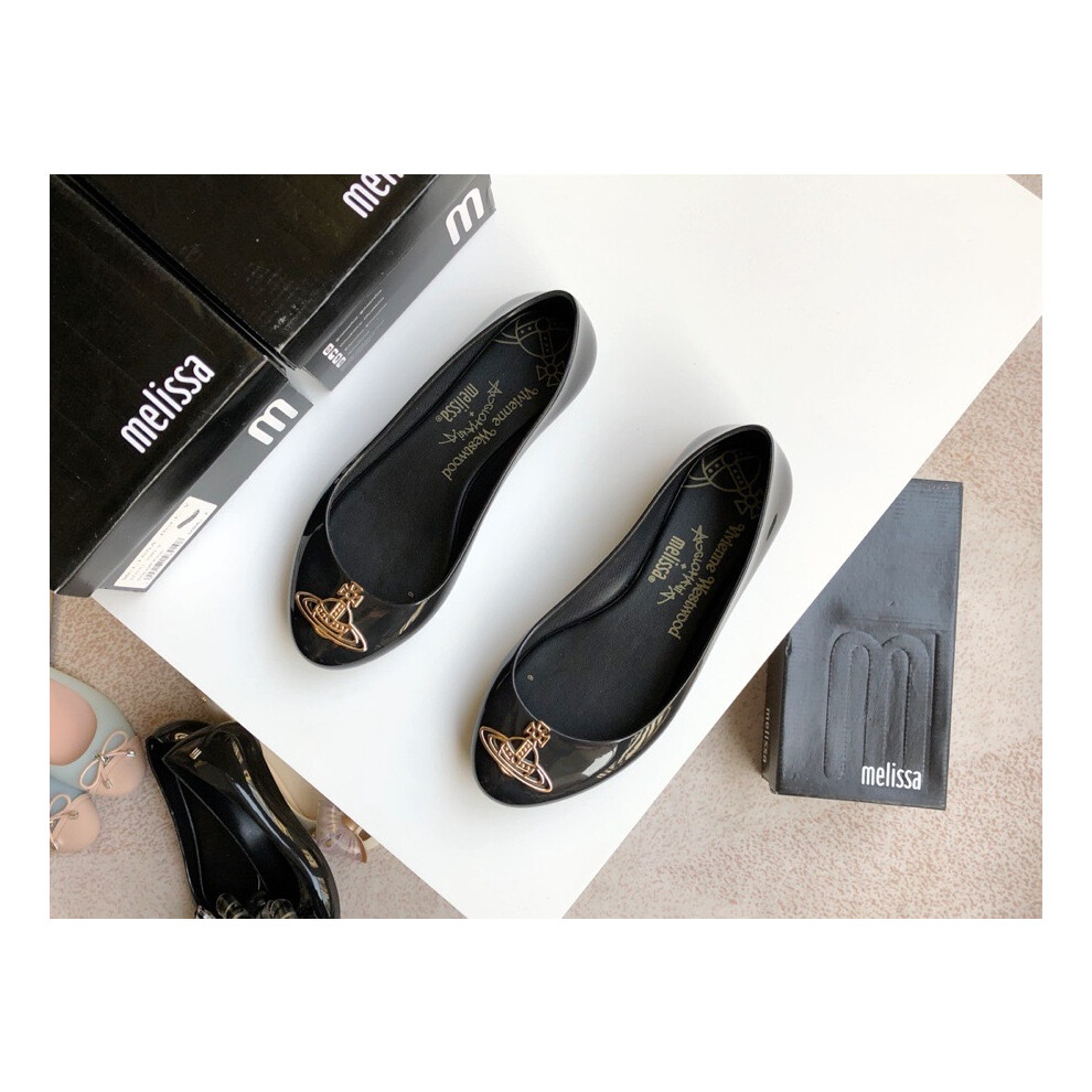 (black, 36) Women's Flat Shoes Jelly Planet Flats Plastic Pumps Jelly Shoes Round Toe Women's Shoes