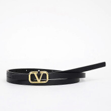 (As show, One size) Letter V Belt Metal Belt Pin Buckle Unisex 104CM Unisex, Black