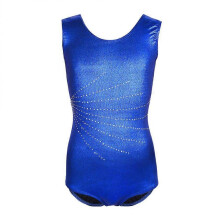 Ballet Leotard Sleeveless Gymnastics Suit for Girls Dance Practice Bodysuit Dark Blue Round Neckline 1Set
