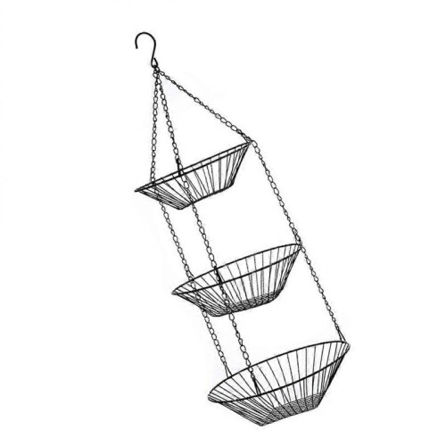 Wire Hanging Baskets Three Layer Fruit Basket Black Iron Home Decor Indoor Use 1Pcs 2