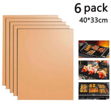 (As show, One size) 6PCS Grill Mat 100% Non-Stick BBQ Grill Baking Mats Reusable Easy - Black/Copper, 40 * 33cm