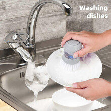 (As show, One size) Soap Dispensing Palm Brush for Dish Pot Pan Sink Cleaning